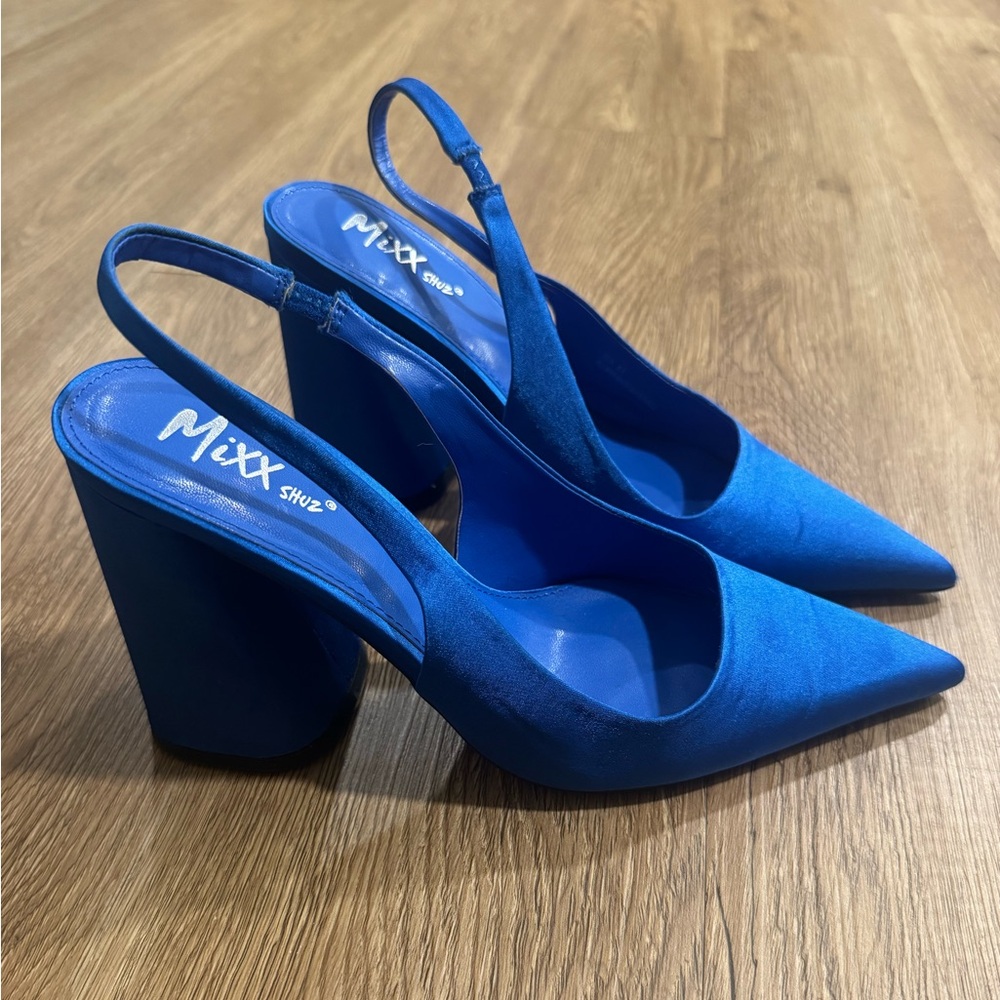 Mixx Shuz Blue Women's Slingback Heels - Picture 3 of 7